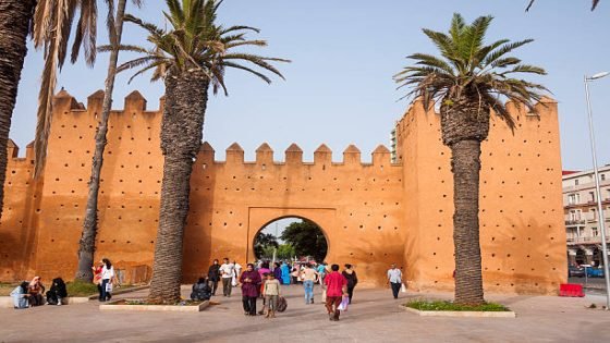 Rabat, Morocco - July 10, 2010:People walking outside the Medina in Rabat, Morocco during the afternoon.